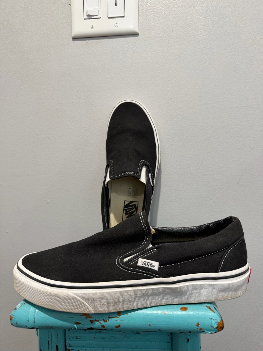 Vans Classic Slip-On Shoes Classic Black-White Canvas Size Men 8 Women 9.5